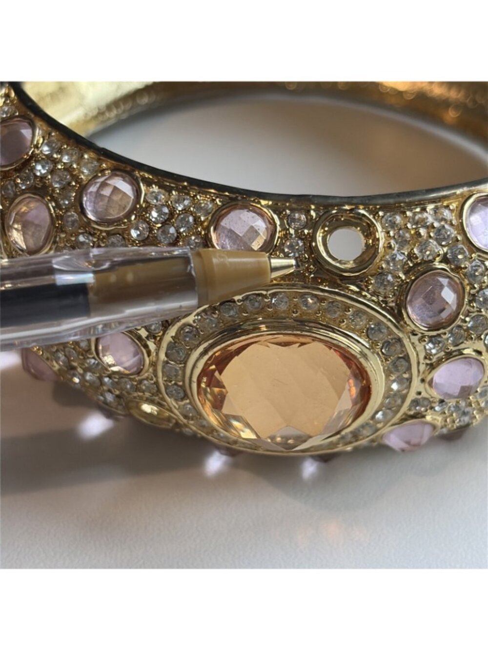 Vintage Noir  Women's Rhinestone Goldtone Cuff Bracelet Statement Unique Glam - Picture 11 of 11